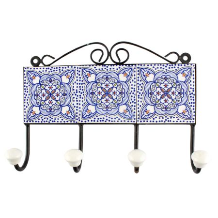 Ceramic Floral Tile Hook in Blue